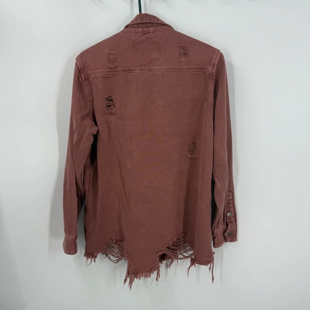 American Bazi Distressed Frayed Hem Denim deep mauve pink Jacket M